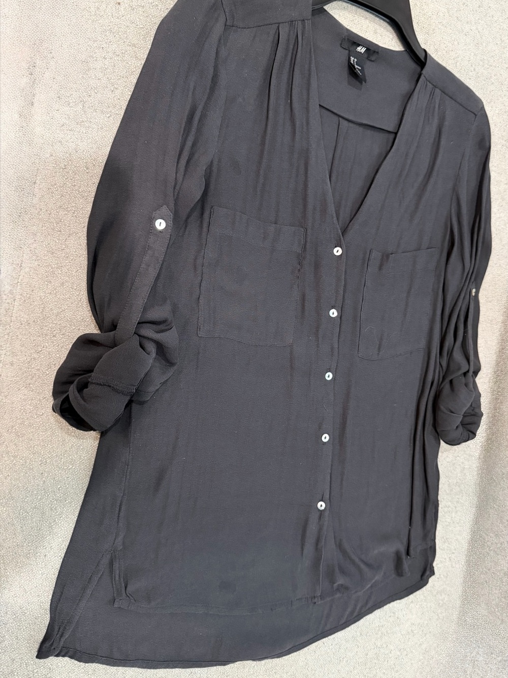 H&M Black Button-Front V-Neck Tunic Top